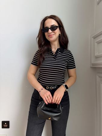 Siyah Çizgili Polo Yaka Triko