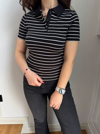 Siyah Çizgili Polo Yaka Triko