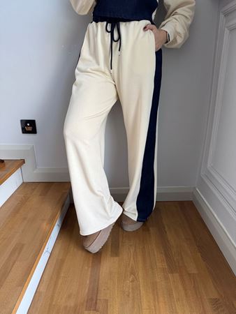 Bej Lacivert Denim Detay Garnili Takım