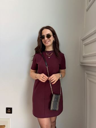 Bordo Bisiklet Yaka Önden Dikişli Selanik Elbise