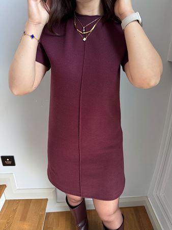 Bordo Bisiklet Yaka Önden Dikişli Selanik Elbise