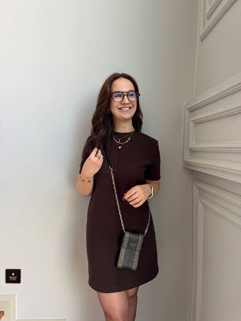 Acı Kahve Bisiklet Yaka Önden Dikişli Selanik Elbise