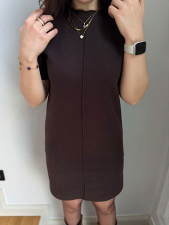 Acı Kahve Bisiklet Yaka Önden Dikişli Selanik Elbise