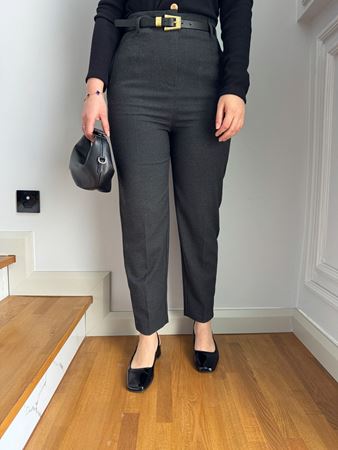 Antrasit Kemerli Yüksek Bel Pantolon