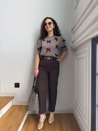 Kahverengi Kemerli Yüksek Bel Pantolon