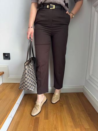 Kahverengi Kemerli Yüksek Bel Pantolon