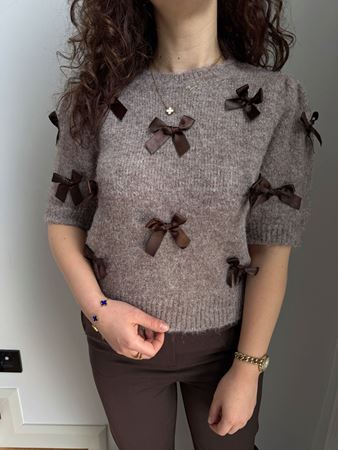 Vizon Bisiklet Yaka Fiyonk Detaylı Kısa Kollu Triko