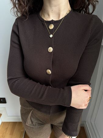 Kahverengi Gold Düğme Detaylı Hırka