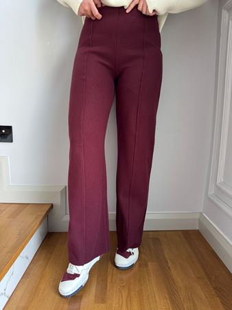 Bordo Yüksek Bel Fitilli Pantolon