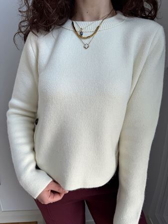 Ekru Bisiklet Yaka Yanları Düğmeli Kazak