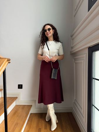 Bordo Selanik Midi Etek