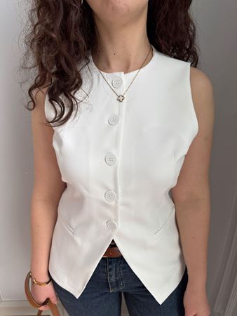 Beyaz Bisiklet Yaka Yelek