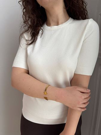 Ekru Bisiklet Yaka Arkası Düğmeli Kısa Kol Triko