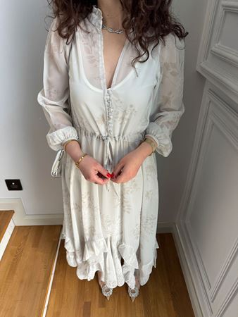 Taş İçi Astarlı Çiçek Desen Şifon Elbise