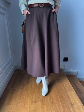 Kahverengi Yırtmaçlı Cepli Çan Etek