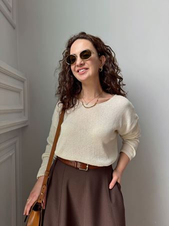 Ekru Natural Yaka Oversize İnce Triko