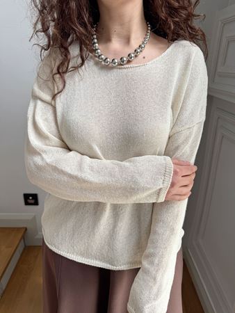 Ekru Natural Yaka Oversize İnce Triko