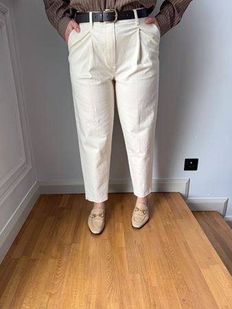 Ekru Kemerli Pensli Pantolon