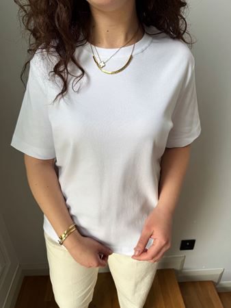 CS Beyaz Bisiklet Yaka Basic T-Shirt