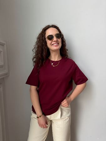 CS Bordo Bisiklet Yaka Basic T-Shirt