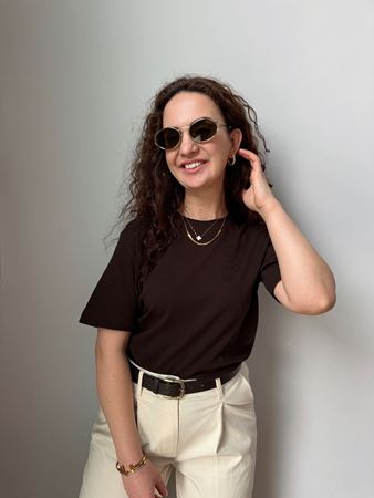 CS Kahverengi Bisiklet Yaka Basic T-Shirt