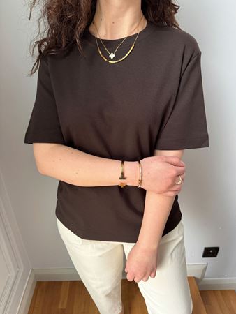 CS Kahverengi Bisiklet Yaka Basic T-Shirt