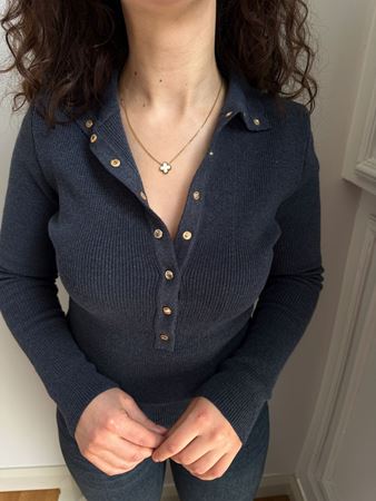 İndigo Dik Yaka Çıtçıtlı Triko Kazak