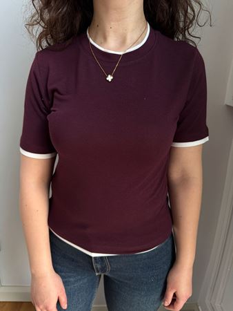 Bordo Yakası Kolları ve Etek Ucu Biyeli Bluz