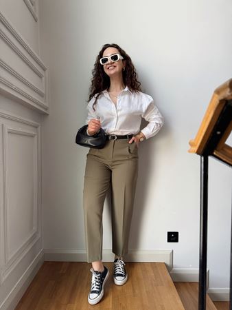 Yeşil Kemerli Havuç Fit Pantolon