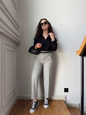 Gri Kemerli Havuç Fit Pantolon