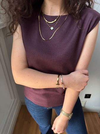 MD Bordo Omuzları Vatkalı Keten Bluz