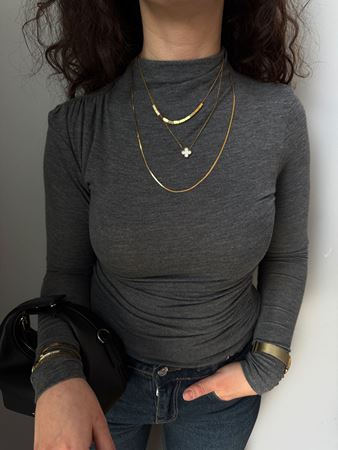 Antrasit Dik Yaka Drape Detay Body