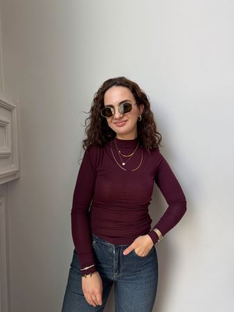 Bordo Dik Yaka Drape Detay Body