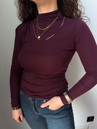 Bordo Dik Yaka Drape Detay Body