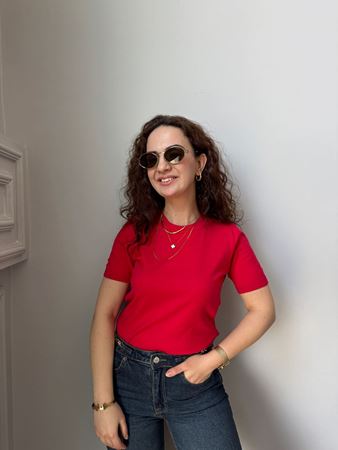 MD Kırmızı Bisiklet Yaka Yumuşak Doku Triko