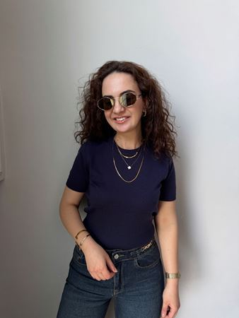 MD Lacivert Bisiklet Yaka Yumuşak Doku Triko