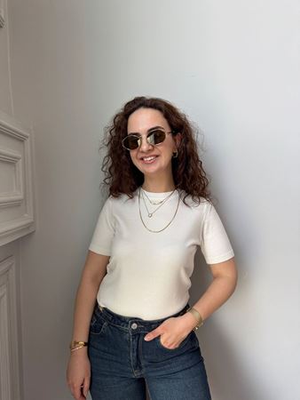 MD Ekru Bisiklet Yaka Yumuşak Doku Triko