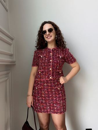 Bordo İnci Düğmeli Tüvit Etek Gömlek Takım