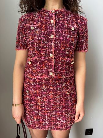 Bordo İnci Düğmeli Tüvit Etek Gömlek Takım