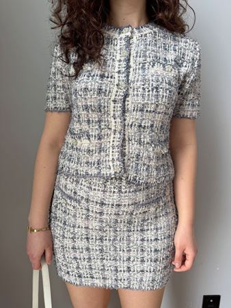 İndigo İnci Düğmeli Tüvit Etek Gömlek Takım