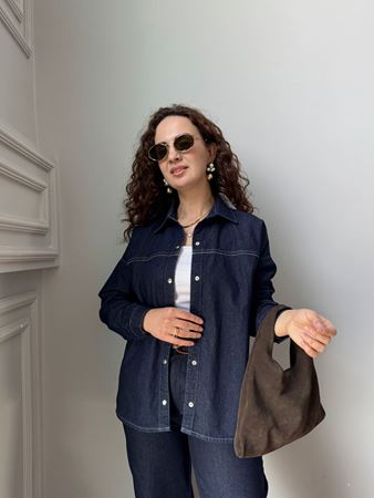 Lacivert Çıtçıt Düğmeli Denim Gömlek