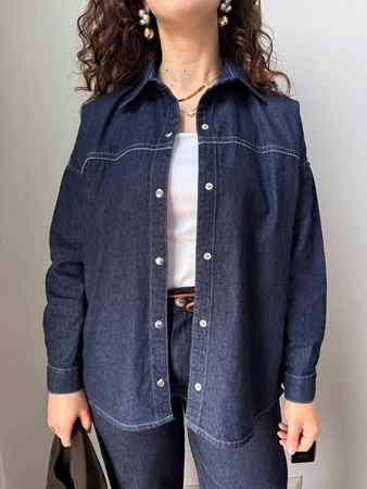 Lacivert Çıtçıt Düğmeli Denim Gömlek