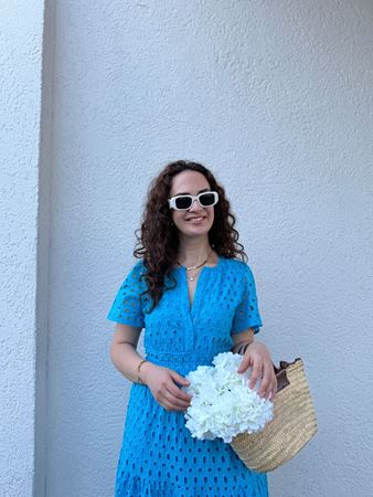 MD Mavi Belden Lastikli Fisto Elbise