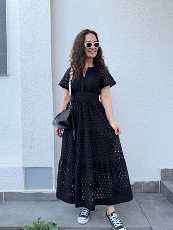 MD Siyah Belden Lastikli Fisto Elbise