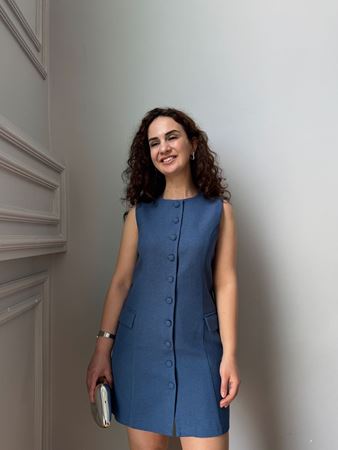 Mavi Sıfır Kollu Gömlek Elbise