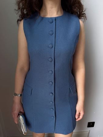 Mavi Sıfır Kollu Gömlek Elbise