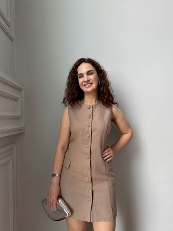 Kahverengi Sıfır Kollu Gömlek Elbise