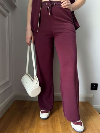 Bordo Paraşüt Detay Yelek Pantolon Modal Takım