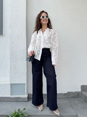 Lacivert Beli Lastikli Ultra Yüksek Bel Palazzo Pantolon