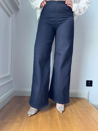 Lacivert Beli Lastikli Ultra Yüksek Bel Palazzo Pantolon